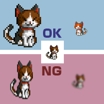 縦横比を守った拡大と色調変更は可能。歪んだ拡大や元のドット絵がわからないほどの変形は禁止。